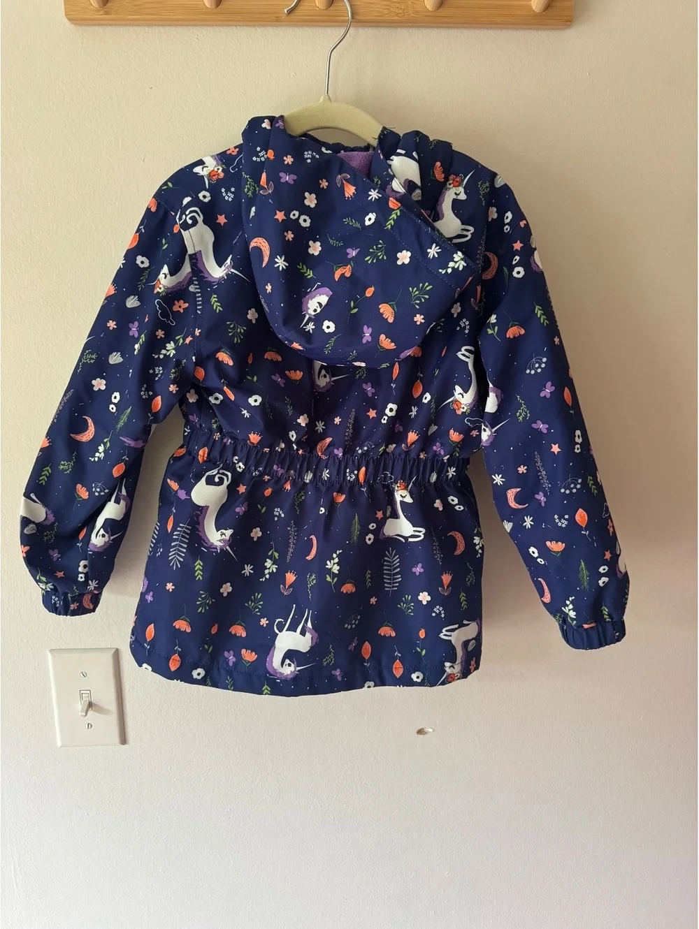 Navy/Purple Unicorn Raincoat Girls 110/56 Fleece Lined